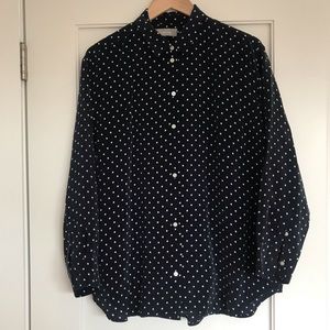 Navy blue polka dot Everlane oversized button down